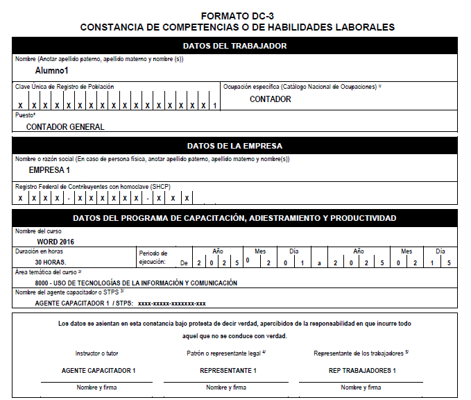 formato dc3 o constancia de habilidades laborales