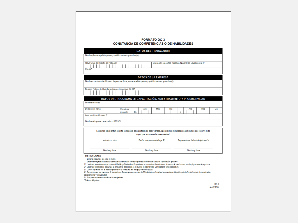 formato dc3 stps plantilla en excel